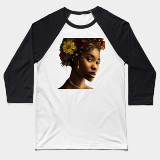 Black Woman in Flower Headdress Baseball T-Shirt